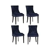 clp lot de 4 chaises de salle a manger aberdeen en velours i rembourrage epais i chaise avec dossier et piétement en bois d'hévéa, couleur:bleu, couleur du cadre:antique