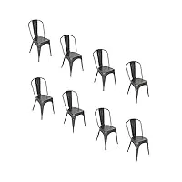 supfine lot de 4 chaise de salle à manger industrielle vintage avec dossier hauteur d'assise 44cm, chaises empilables fer pour intérieure et extérieure jardin restaurants à thème (8, noir)