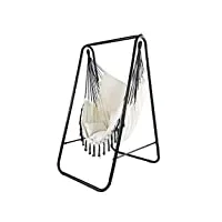 cclife chaise suspendue jardin avec pied fauteuil suspendu pour interieur et extérieur,max 100kg,85x103x153cm beige