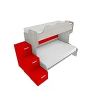 mobilfino camerette smart120g - lit superposé avec sommier de 120 places et lit 1 place supérieur, marqué à tiroirs. - chêne rock et rouge, sans lit extractible