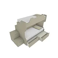 mobilfino camerette smartb - lit superposé avec balustrade rétro, échelle à tiroirs pendants - ecru cappuccino, avec tiroirs amovibles