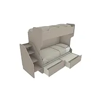 mobilfino camerette smart – lit superposé avec deuxième lit amovible avec échelle suspendue – effet tissu, avec tiroirs amovibles