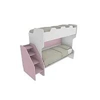 mobilfino camerette smart - lit superposé avec deuxième lit amovible avec échelle de rangement autonome - blanc et poudré, sans lit amovible