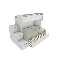 mobilfino camerette smart120g - lit superposé avec sommier de 120 places et lit 1 place supérieur, avec tiroir, blanc avec lit amovible