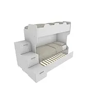 mobilfino camerette smartg - lit superposé avec échelle de rangement et second lit amovible (ou coffre en alternative) - blanc avec lit amovible