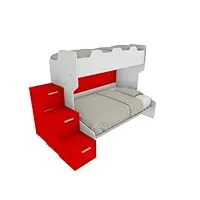 mobilfino camerette smart120g – lit superposé avec sommier de 120 places et lit simple – blanc et rouge, sans lit amovible