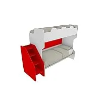 mobilfino camerette smart - lit superposé avec deuxième lit gigogne avec échelle suspendue - blanc et rouge, sans lit amovible