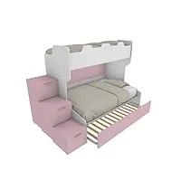 mobilfino camerette smart120g - lit superposé avec sommier de 120 places et lit 1 place supérieur, marqué à tiroirs. - blanc et poudré, avec lit amovible