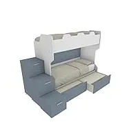 mobilfino camerette smartg - lit superposé avec échelle de rangement et second lit amovible (ou coffre en alternative) - blanc et avio avec tiroirs amovibles