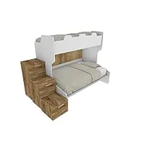 mobilfino camerette smart120g - lit superposé avec sommier de 120 places et lit 1 place supérieure, avec tiroirs. - blanc et chêne - sans lit amovible