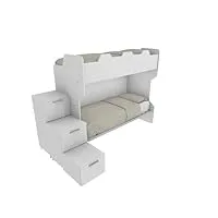 mobilfino camerette smartg - lit superposé avec échelle de rangement et deuxième lit amovible (ou caisse alternative) - blanc, sans lit amovible