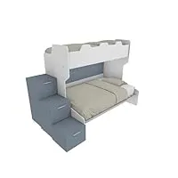 mobilfino camerette smart120g - lit superposé avec sommier de 120 places et lit 1 place supérieure, avec tiroirs. - blanc et avion, sans lit extractible