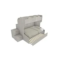 mobilfino camerette smart120b - lit superposé avec balustrade rétro et lit inférieur d'une place et demie avec boîte de rangement - chêne rock, avec lit gigogne