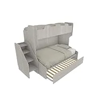 mobilfino camerette smart120 lit superposé avec lit inférieur d'une place et demie avec échelle de rangement indépendante - chêne rock, avec lit amovible