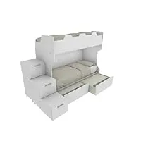 mobilfino camerette smartg - lit superposé avec échelle de rangement et second lit amovible (ou coffre en alternative) - blanc avec tiroirs amovibles