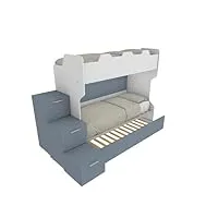 mobilfino camerette smartg - lit superposé avec échelle de rangement et deuxième lit gigogne (ou caisse alternative) - blanc et avion avec lit gigogne