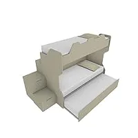 mobilfino camerette smartb - lit superposé avec balustrade rétro, échelle à tiroirs autonome - ecru cappuccino, avec lit amovible