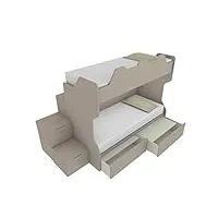 mobilfino camerette smartb – lit superposé avec balustrade arrière, échelle de rangement à tiroirs autonome – effet tissu, avec tiroirs amovibles