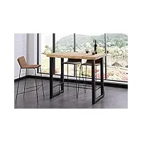 pegane table haute en bois coloris chêne nordique/pieds noir - longueur 120 x profondeur 70 x hauteur 100 cm