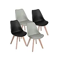 eggree - lot de 4 chaises pour salle à manger/bureau, avec pieds en hêtre massif, sans accoudoirs, rembourrées, design pour un confort maximum, 2 gris + 2 noir