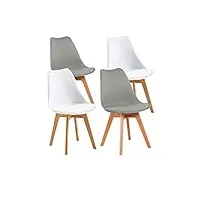 eggree - lot de 4 chaises pour salle à manger/bureau, avec pieds en hêtre massif, sans accoudoirs, rembourrées, au design pour un confort maximum, 2 blanc + 2 gris