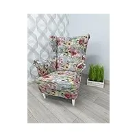 marthome fauteuil rembourré fauteuil de salon, fauteuil en tissu - fauteuil de relaxation chaise pour femmes enceintes, fauteuil confortable pour le salon - fauteuil scandinave (fleurs gris 01,)