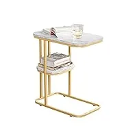 sobuy table d’appoint moderne bout de canapé à café table basse table de chevet effet marbre structure en métal doré, 50x30x58 cm, fbt110-g