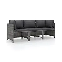vidaxl canapé de jardin à 3 places avec coussins meuble de terrasse sofa de terrasse sofa de jardin canapé d'extérieur gris résine tressée