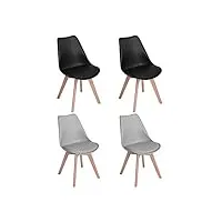 h.j wedoo lot de 4 chaises modernes avec pieds en hêtre et siège rembourré pour cuisine, bureau, bar, salon - 2 gris + 2 noir