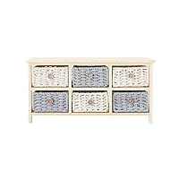rebecca mobili banc d'entrée, 6 tiroirs, intérieur, bois de pin, coton, beige blanc gris, assemblé - dimensions 41 × 80 × 25 cm (h x l x p) - art. re6668