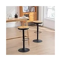 kidol & shellder tabourets de bar chaises de salle à manger lot de 2 noir, tabouret en bois hauteur réglable à 360°, tabouret de bar en bois et métal, pour maison cuisine comptoir bistro