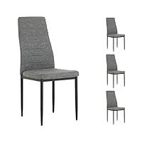 idimex lot de 4 chaises de salle à manger nathalie piètement métallique couleur noir et revêtement en tissu gris