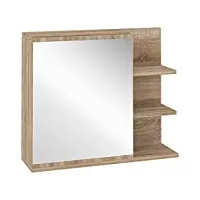 kleankin armoire miroir de salle de bain avec étagère - 3 étagères latérales - kit installation murale fourni - panneaux particules aspect chêne clair