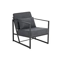 mingone fauteuil de salon avec cadre métal canapé monoplace rembourré lounge convertible fauteuil relax en lin chaise avec accoudoirs et dossier (gris foncé, 1 place)