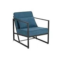 mingone fauteuil de salon avec cadre métal canapé monoplace rembourré lounge convertible fauteuil relax en lin chaise avec accoudoirs et dossier (bleu, 1 place)