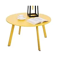 fokebel table d'appoint, ronde, en métal, basse, avec pieds réglables, pour jardin, canapé, jaune, diamètre x hauteur : 70 x 40 cm