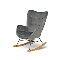 meuble cosy fauteuil à bascule allaitement scandinave chaise loisir et repos en velours avec pieds en e' bois métal pour salon, chambre, le balcon, gris, 68x87x98cm