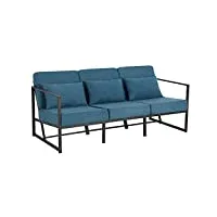 mingone fauteuil de salon avec cadre métal canapé monoplace rembourré lounge convertible fauteuil relax en lin chaise avec accoudoirs et dossier (bleu, 3 places)