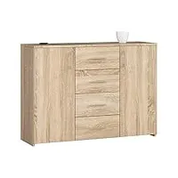 adgo k45 commode avec 4 tiroirs et 2 placards 110x80x35 cm, armoire classique avec étagères pour chambre à coucher, salon, autoportante, peu encombrante (livraison en 2 packs) (sonoma)