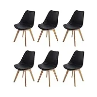 h.j wedoo lot de 6 chaises salle à manger en chêne, rembourrée scandinaves chaise de cuisine/bureau avec pieds en bois massif - noir