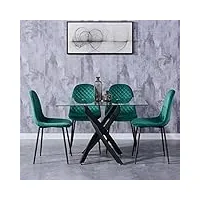 goldfan ensemble de table à manger en verre avec 4 chaises,table de salle à manger avec 4 chaises, rectangulaire table et chaise,vert