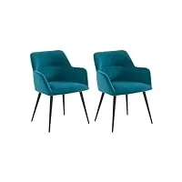 vente-unique - lot de 2 chaises avec accoudoirs en tissu et métal - bleu - heka