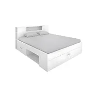 lit leandre avec tête de lit rangements et tiroirs - 160x200cm - coloris : blanc