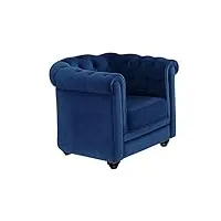 vente-unique - fauteuil chesterfield - velours bleu roi - accoudoir