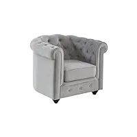 vente-unique - fauteuil chesterfield - velours gris clair - accoudoir