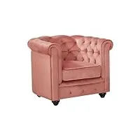 vente-unique - fauteuil chesterfield - velours rose pastel - accoudoir