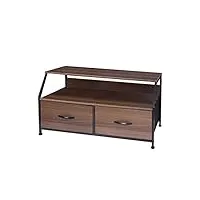 meerveil meuble tv, banc tv, avec 2 tiroirs de rangement, cadre en métal, industriel style, pour salon chambre, 93x39x48.5cm brun foncé