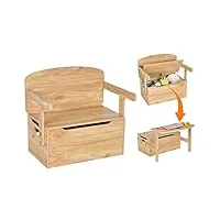 costway chaise d'activités convertible en bois pour enfants 3-7 ans, coffre de rangement convertible en bureau ou banc, avec vérin à gaz, 60 x 34 x 57 cm, naturel