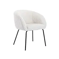 chairus fauteuil en fausse fourrure chaise de salle à manger chaise rembourré pour chambre à coucher salon avec pieds en métal (blanc)