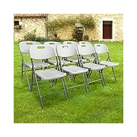 skylantern lot 8 chaise pliable blanches 44x46x50 cm - 8x chaise pliante blanche robuste - lot de 8 chaise pliante confortable pratique pour jardin, mariage, camping